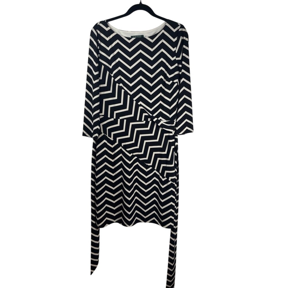 Ralph Lauren Black Cream Chevron Sheath Dress Size‎ 12 Preppy Brunch Wedding